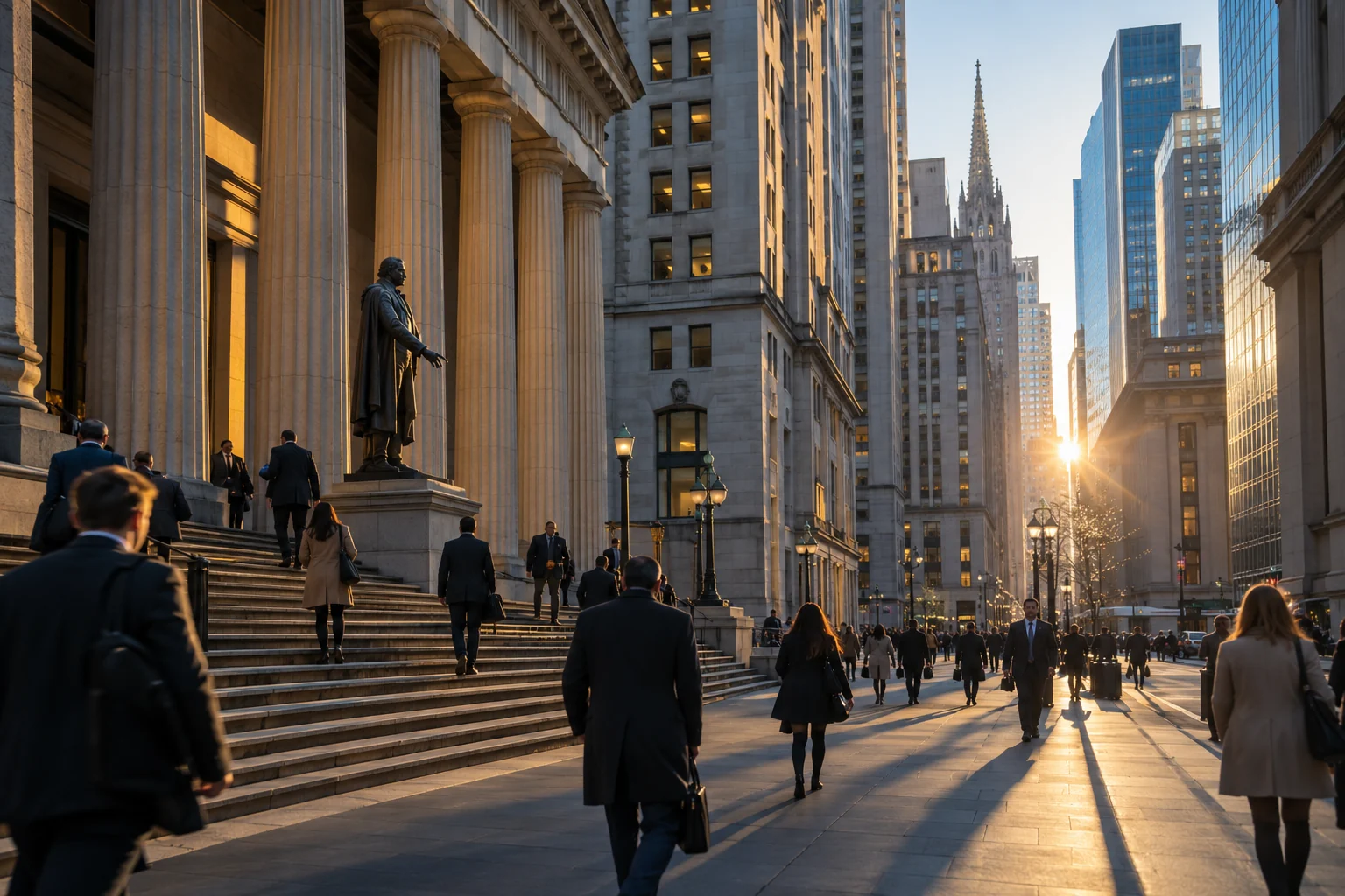 Sunlit architecture in a financial district